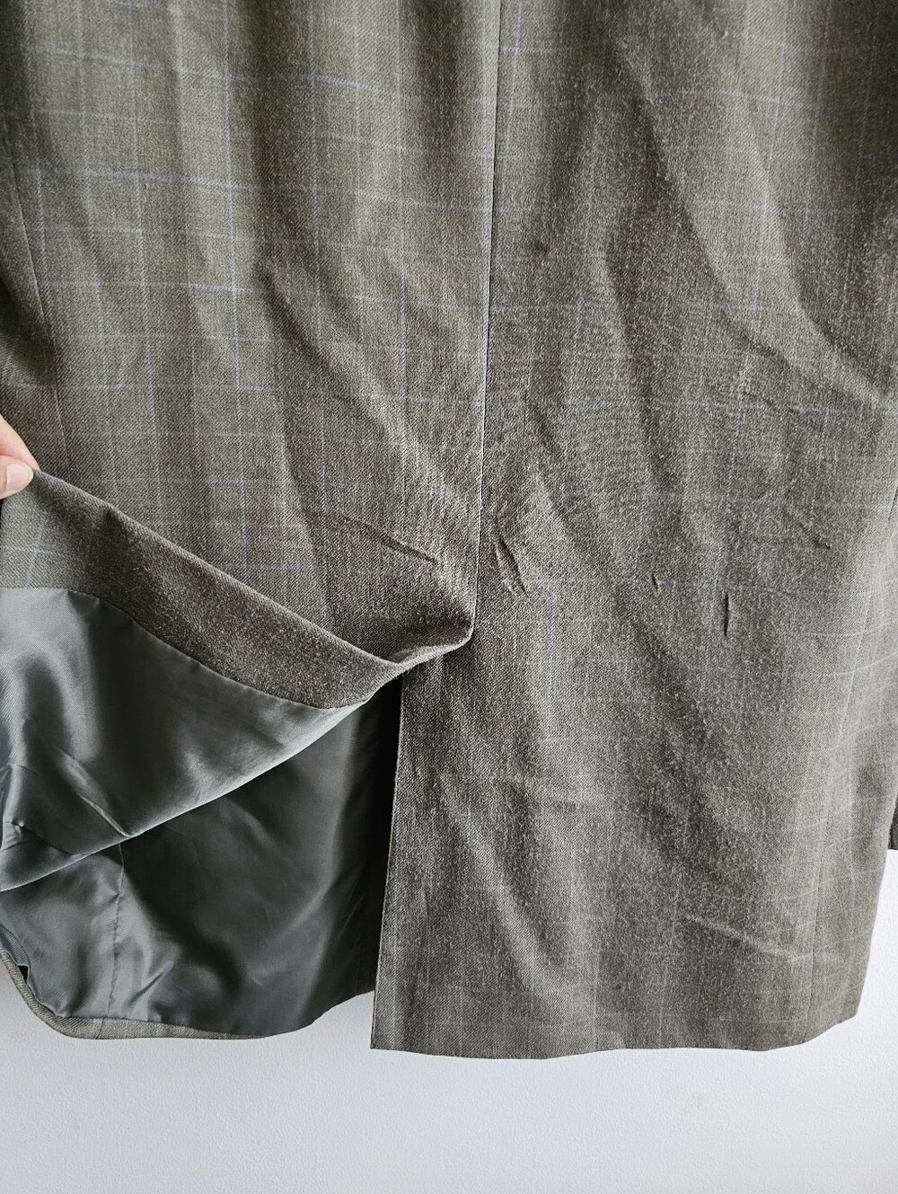 Haspel Olive Green Windowpane Silk Wool Sport Coat Blazer Men's 42L